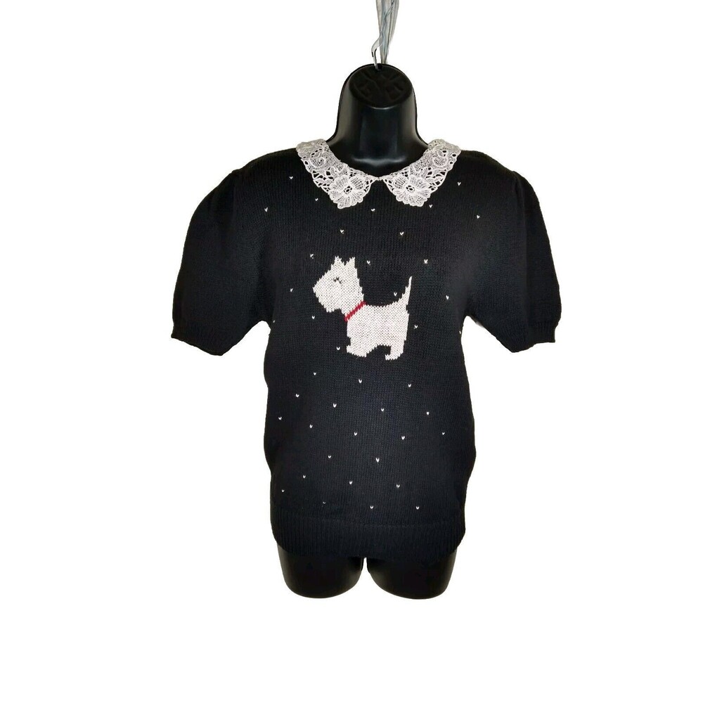 Vtg Crystal Sportswear Scottie Dog Crocheted Collar- Ramie And Cotton Blend Lg